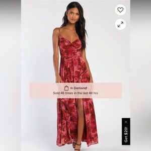 NWT Lulu’s Beautiful Soul Burgundy Floral Print Twist-Front Maxi Dress